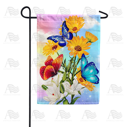 Floral Butterfly Sparkles Double Sided Garden Flag