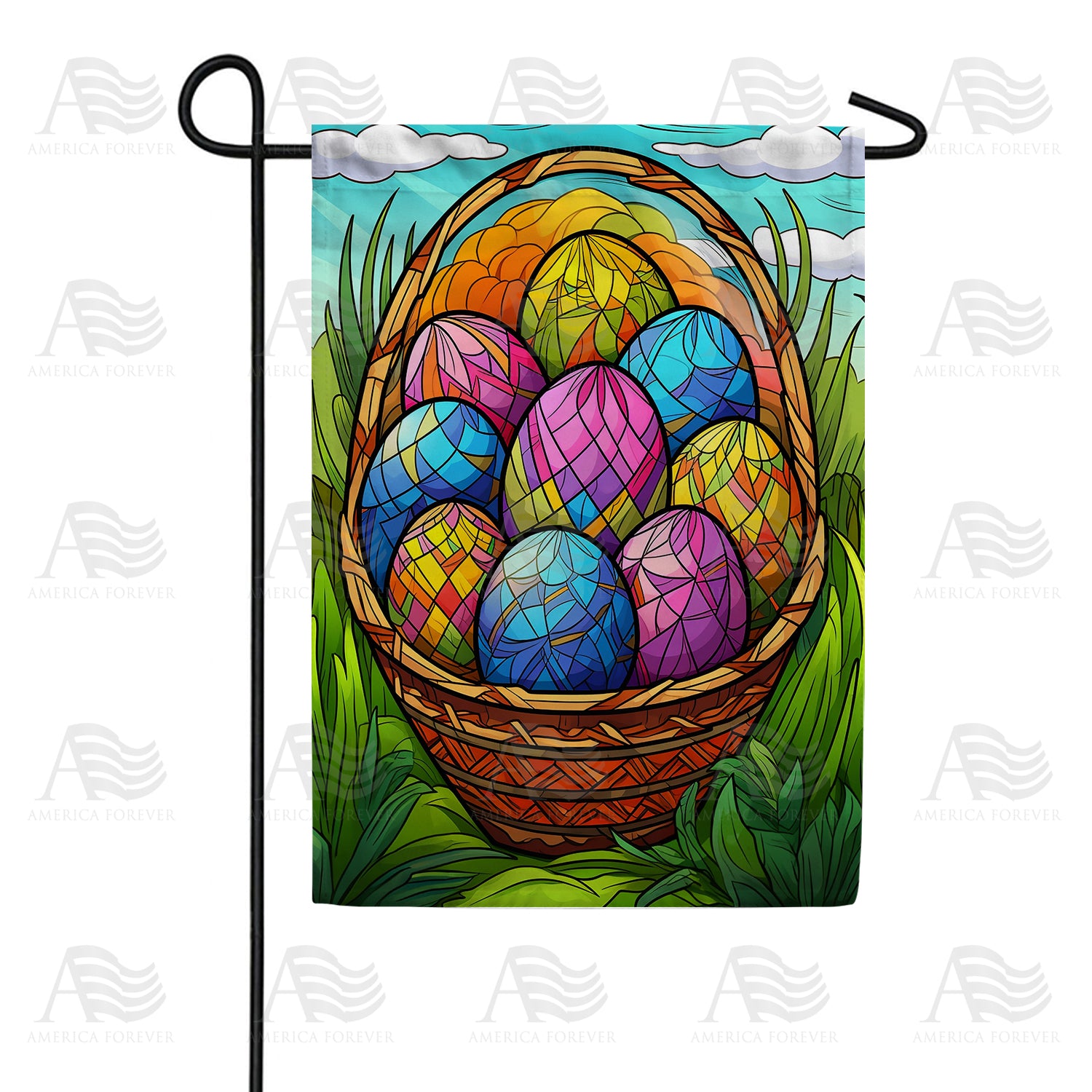 Stained Glass Easter Eggs Basket Double Sided Garden Flag