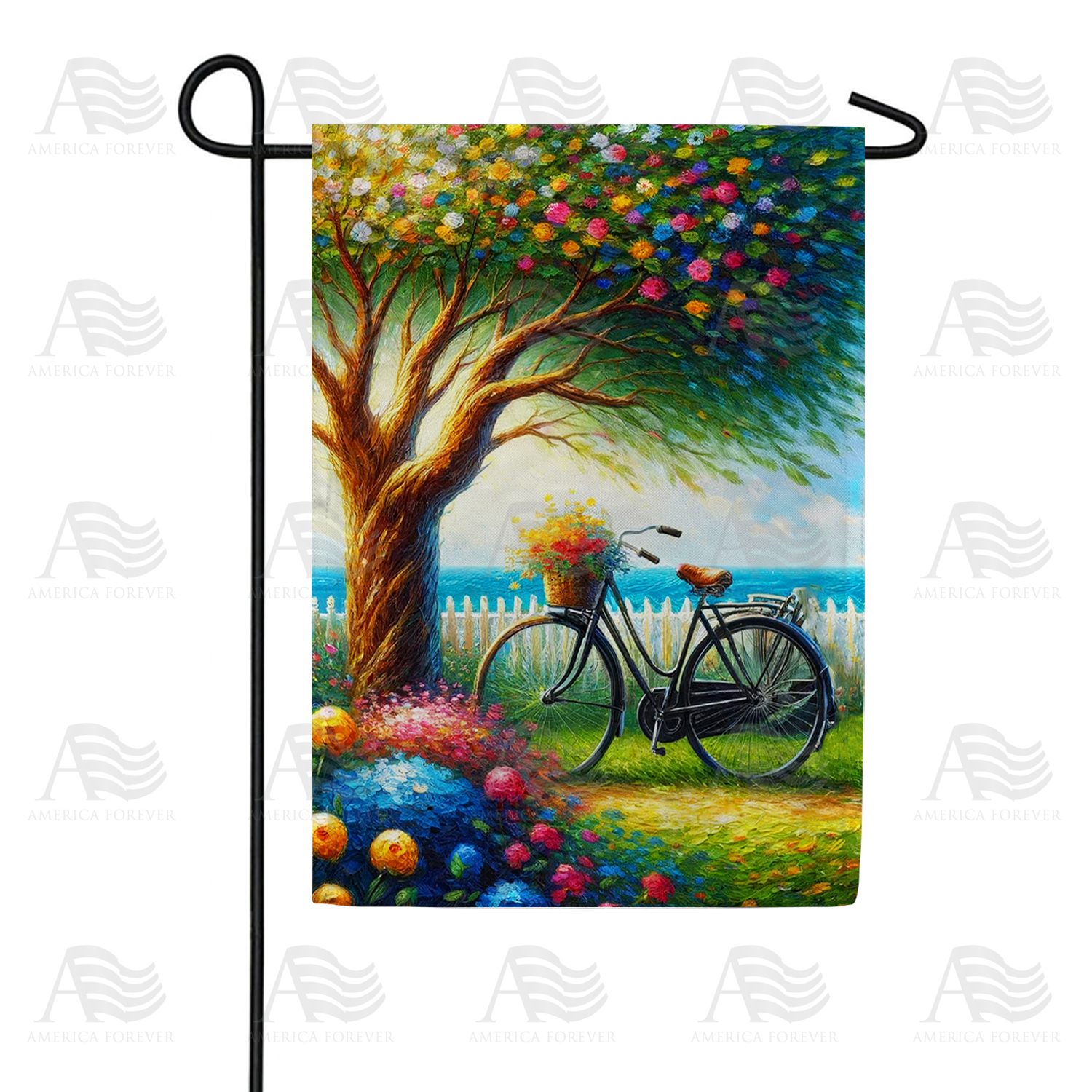 Blossoming Springtime Bicycle Double Sided Garden Flag
