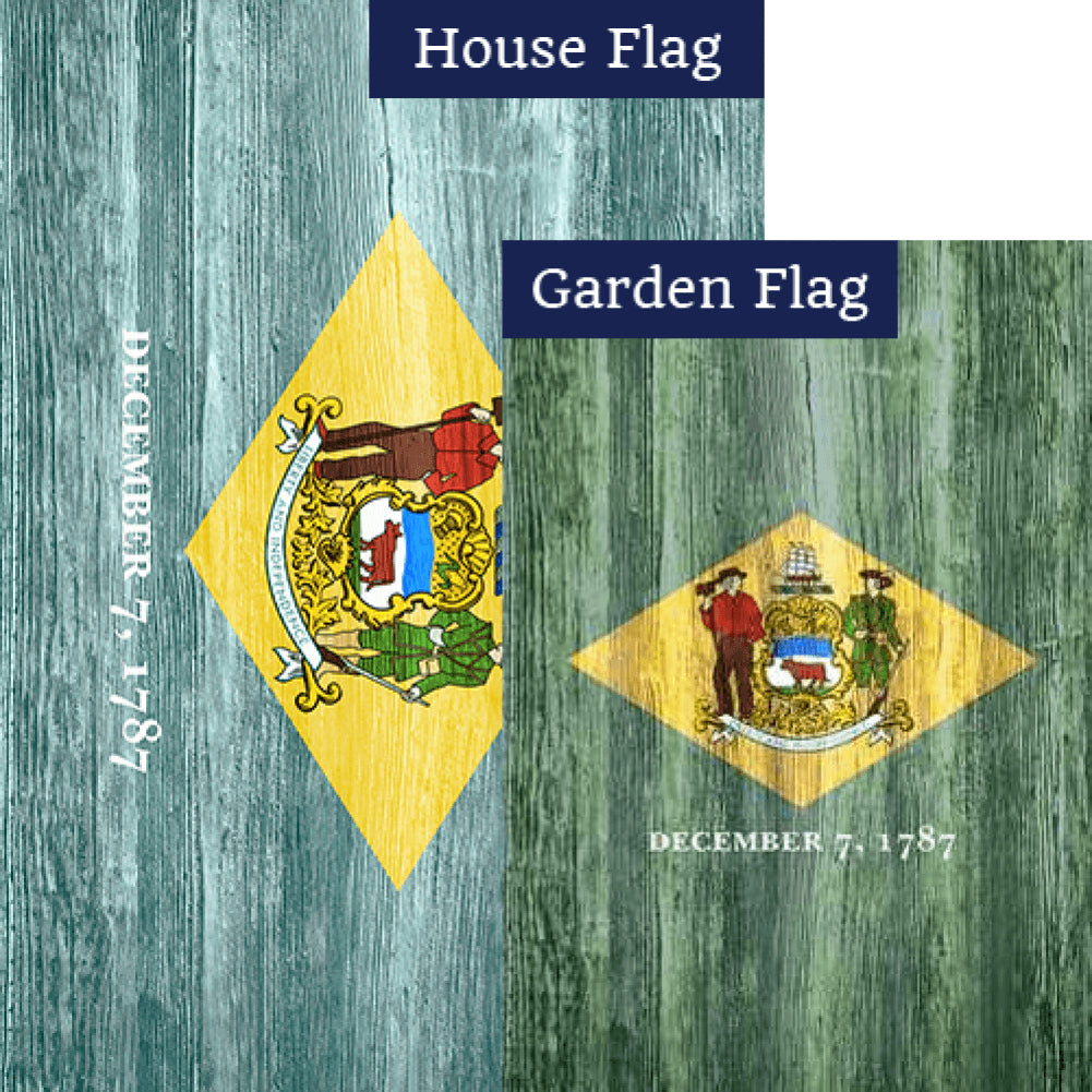 Delaware State Wood-Style Double Sided Flags Set (2 Pieces)