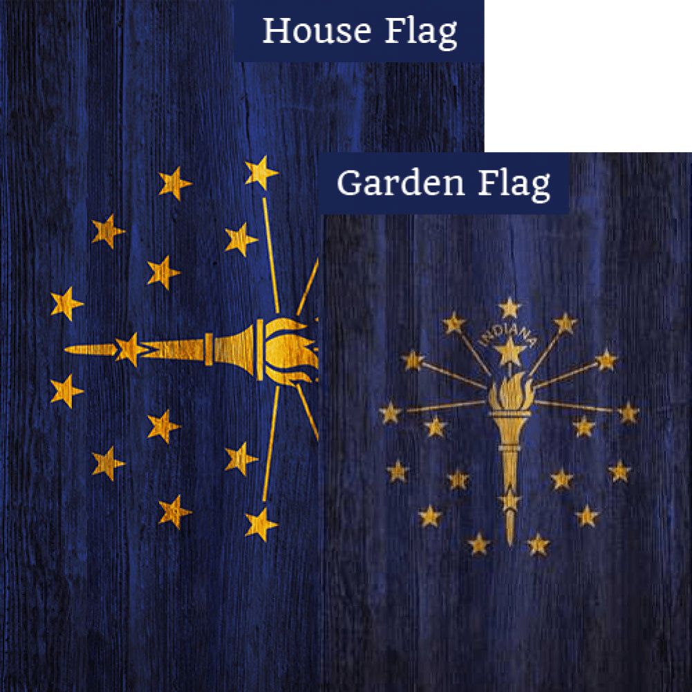 Indiana State Wood-Style Double Sided Flags Set (2 Pieces)