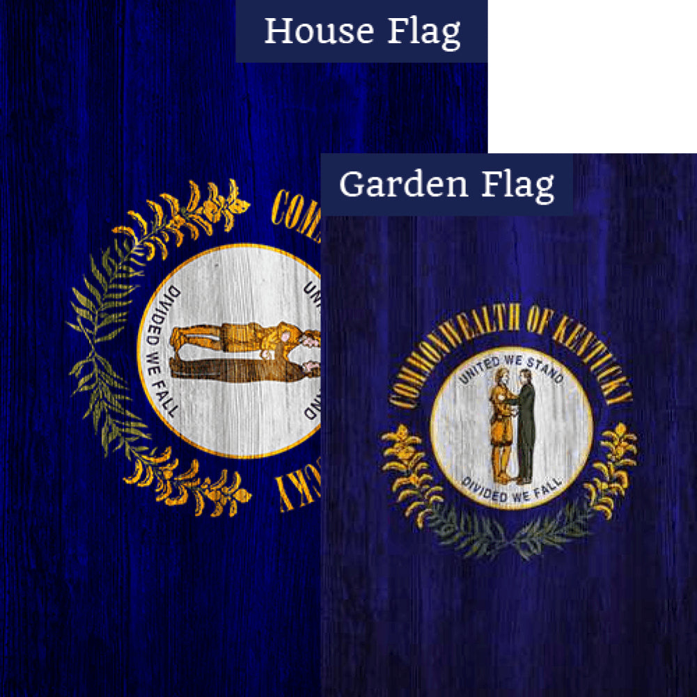 Kentucky State Wood-Style Double Sided Flags Set (2 Pieces)