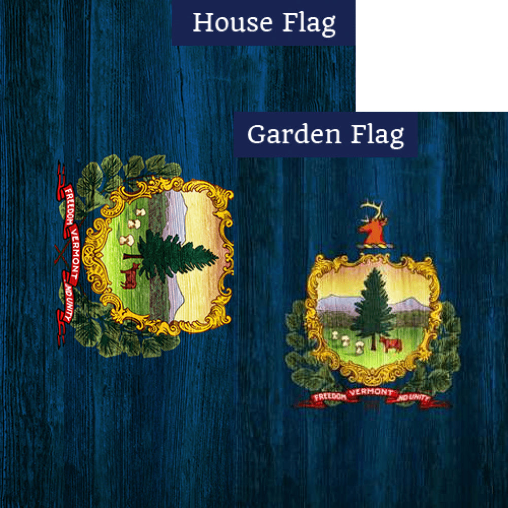 Vermont State Wood-Style Double Sided Flags Set (2 Pieces)