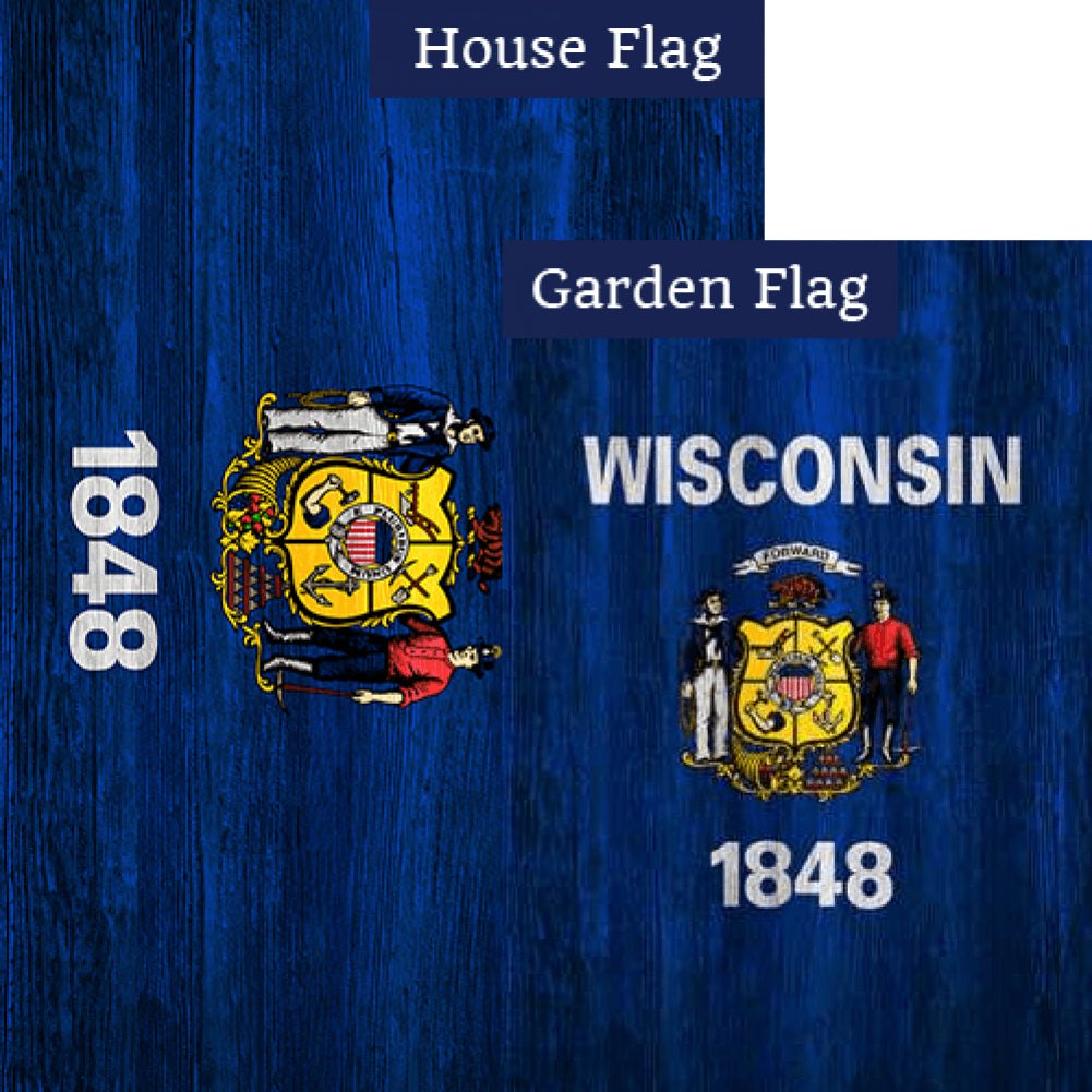 Wisconsin State Wood-Style Double Sided Flags Set (2 Pieces)