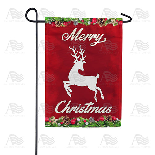 Merry Christmas White Deer Double Sided Garden Flag