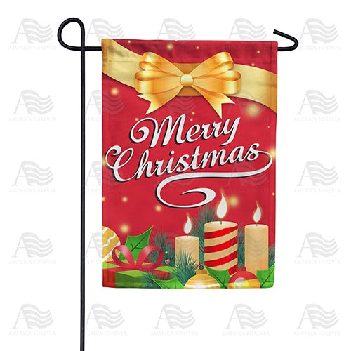 Merry Christmas Gold Ribbon Double Sided Garden Flag