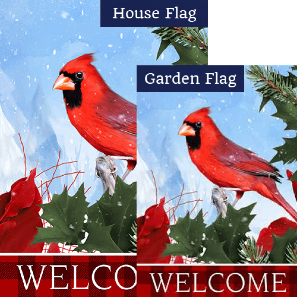 Cardinal Red Plaid Welcome Flags Set (2 Pieces)