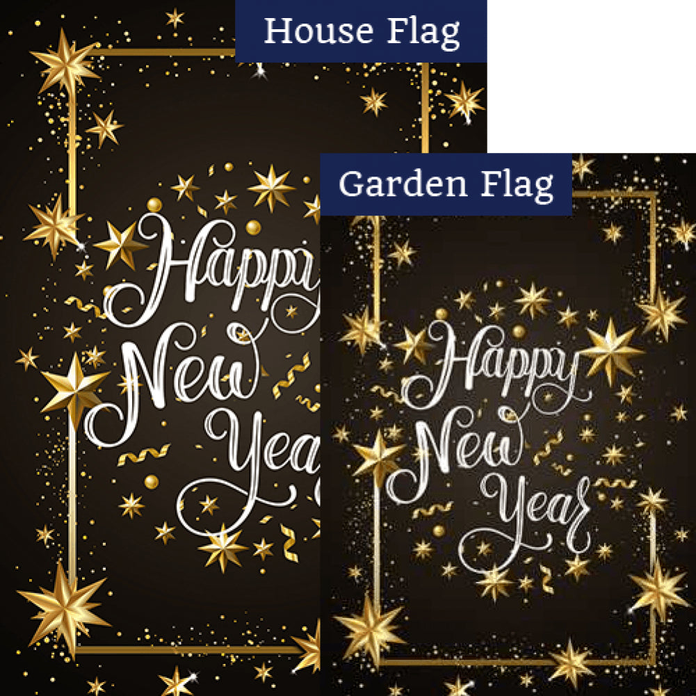 Golden New Year Double Sided Flags Set (2 Pieces)