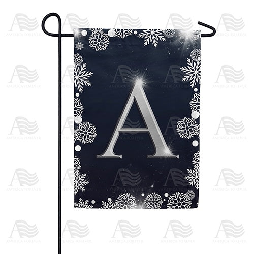 Silver Snowflakes Monogram Double Sided Garden Flag