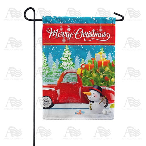 Snowman Delivers Gifts Double Sided Garden Flag