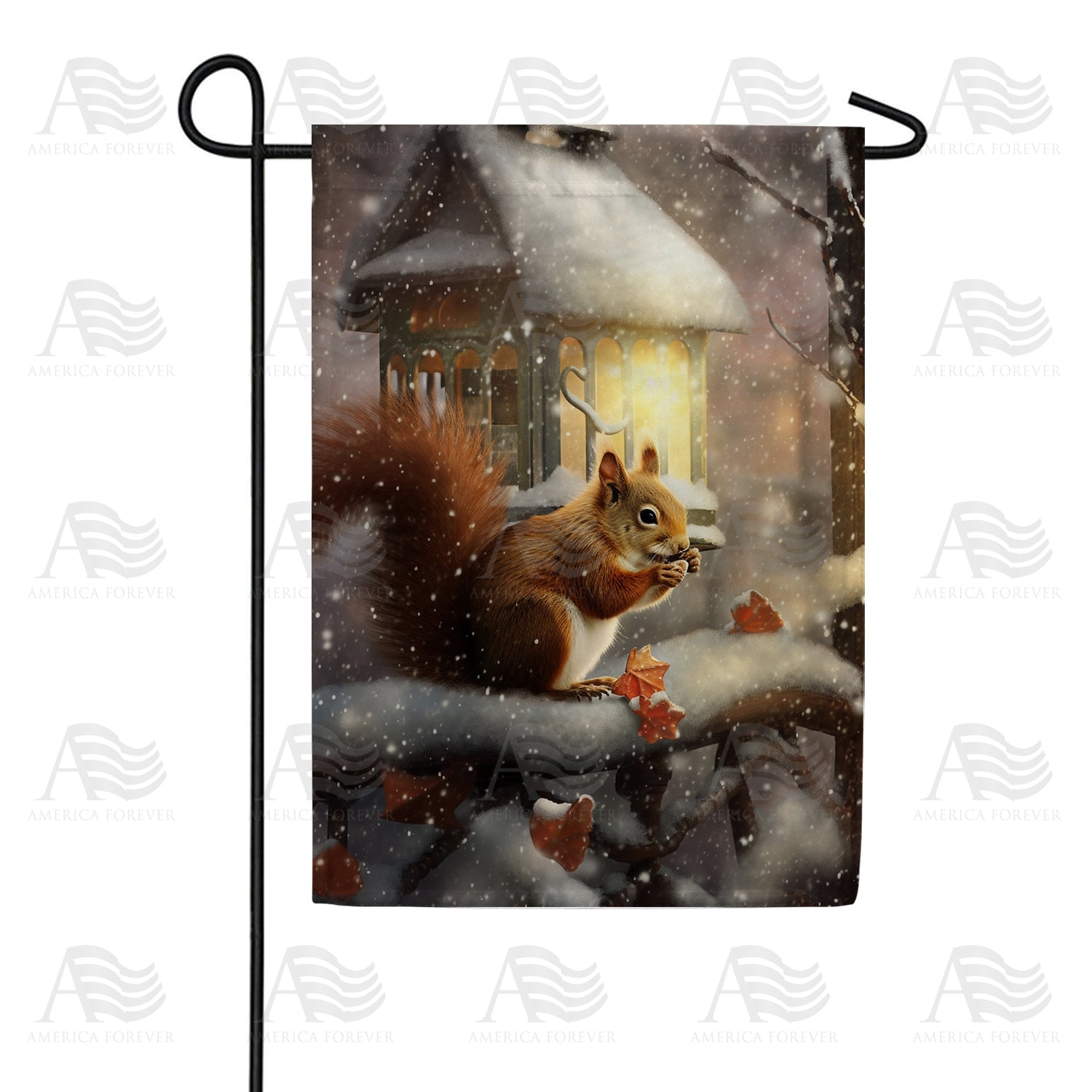 Squirrel's Evening Snack Double Sided Garden Flag