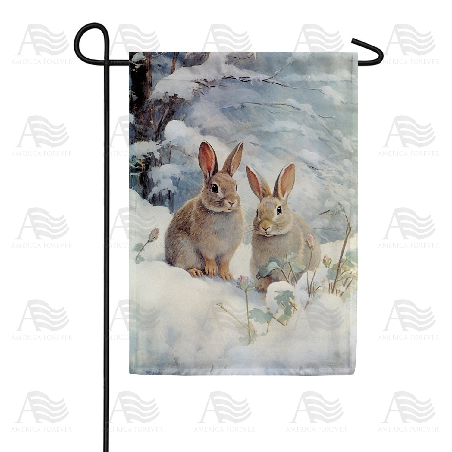 Snow Rabbits Double Sided Garden Flag