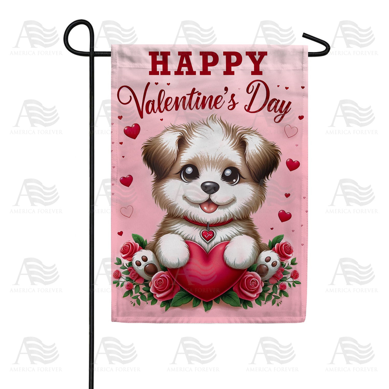 Puppy Love Valentine's Greeting Double Sided Garden Flag