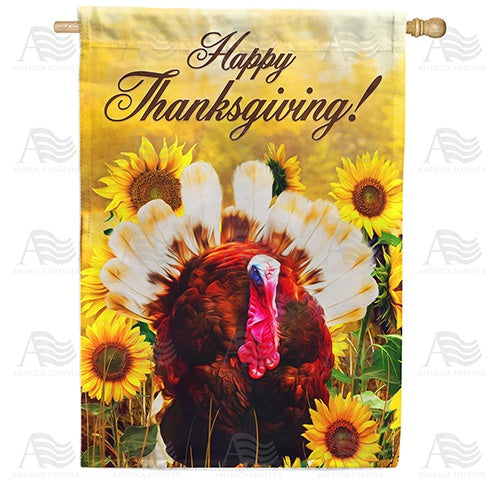 Turkey In Sunflowers Double Sided House Flag