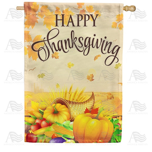 Sunny Thanksgiving Greeting Double Sided House Flag