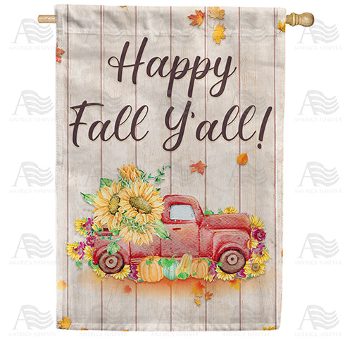 Fall Y'all Red Truck Double Sided House Flag