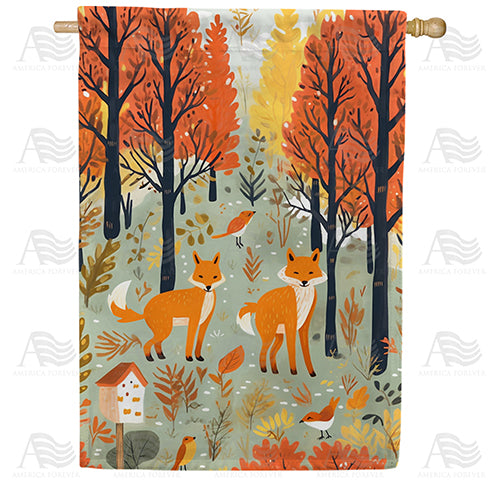Foxes In Fall Forest Double Sided House Flag