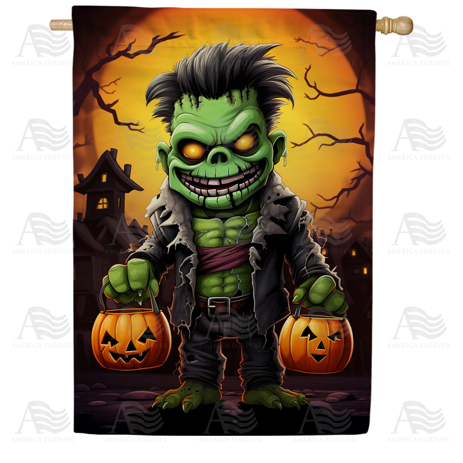 Little Frankie Goes Trick Or Treating Double Sided House Flag