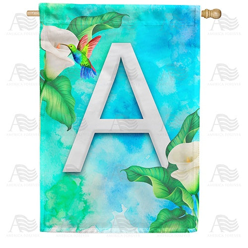 Hummingbird At Lily Monogram Double Sided House Flag