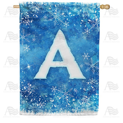 Icy Snowflakes Monogram Double Sided House Flag