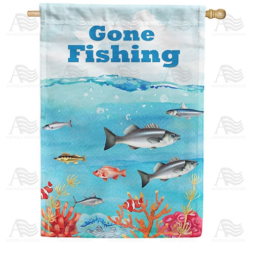 America Forever Gone Fishing Double Sided House Flag