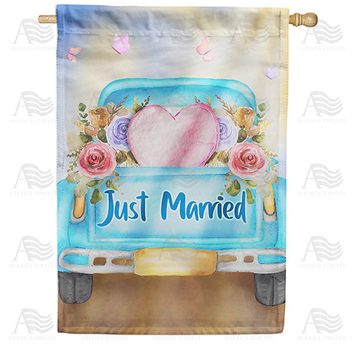 Just Married Pickup Truck Double Sided House Flag