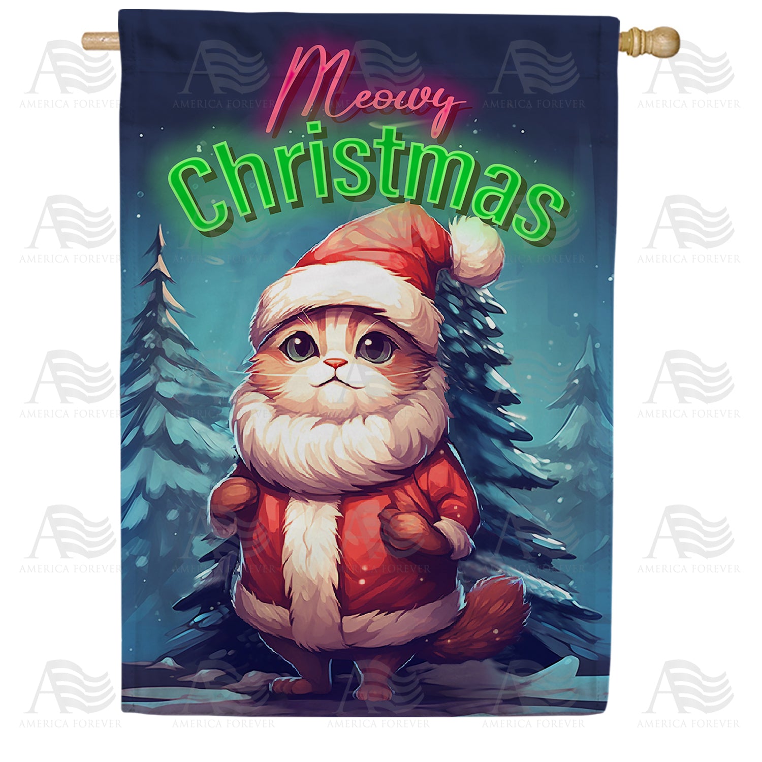 Meowy Christmas Cat Double Sided House Flag