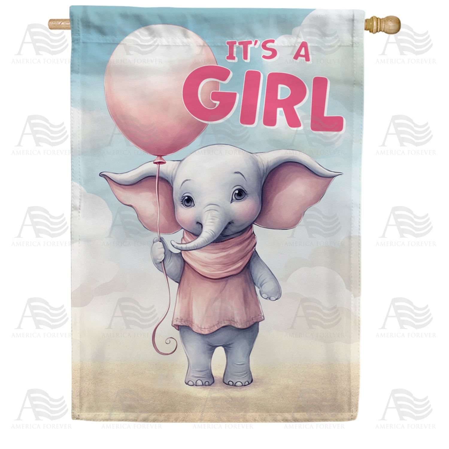 Baby Girl Elephant Double Sided House Flag