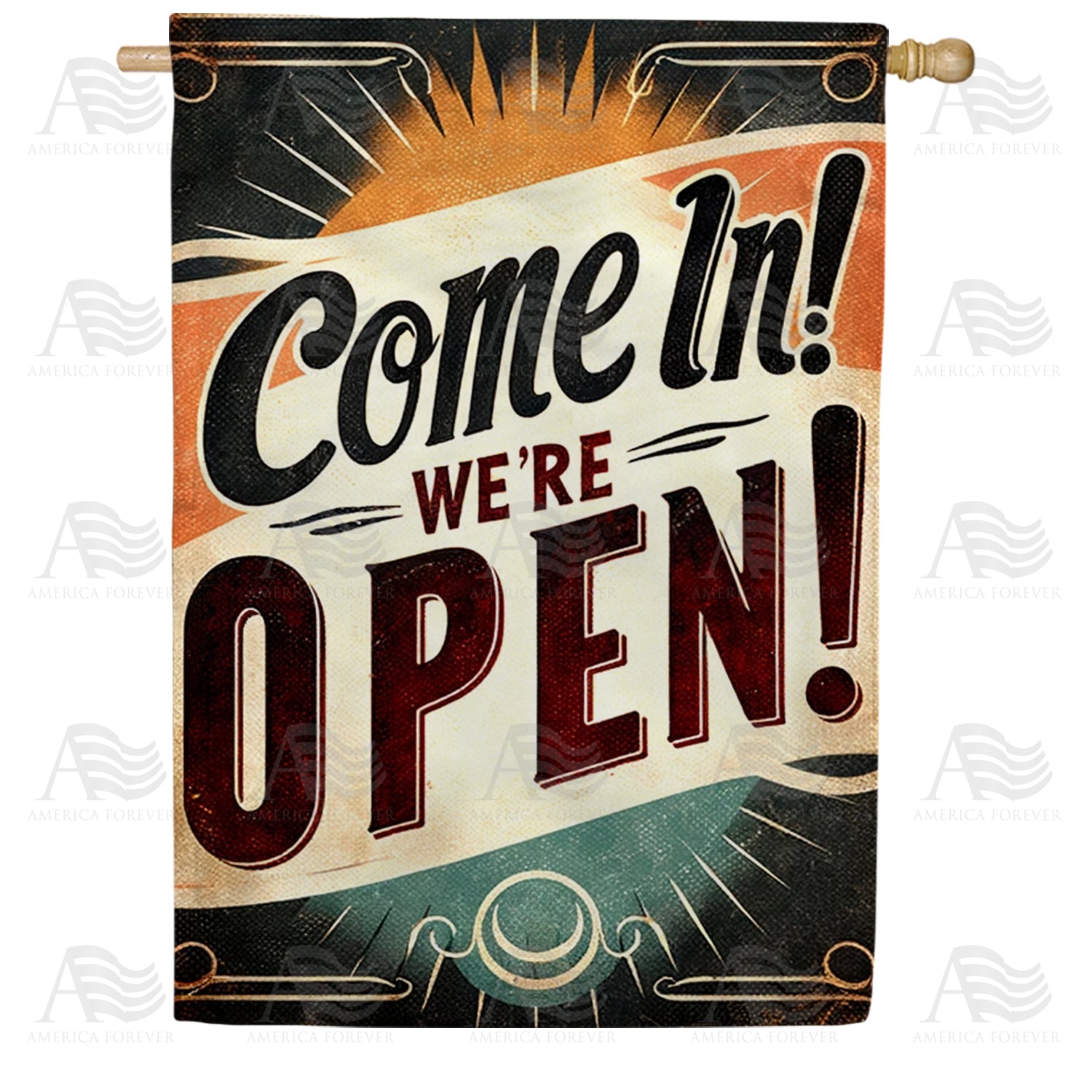 Retro Come In We're Open Sign Double Sided House Flag