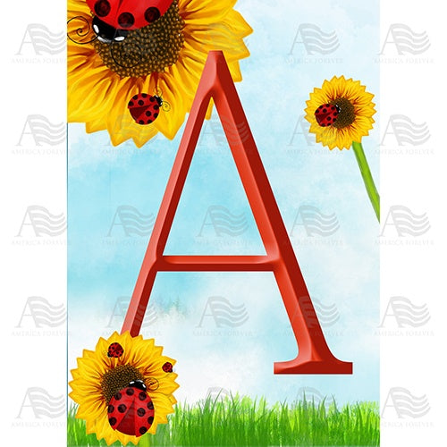 Ladybugs and Sunflowers Monogram House Flag