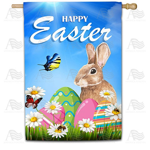 Happy Easter Bunny Butterfly Double Sided House Flag