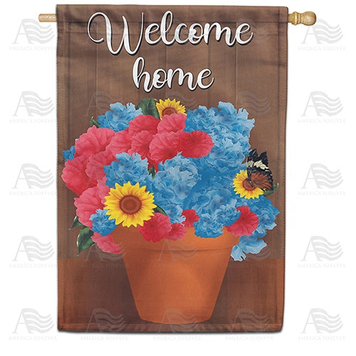 Welcome Spring Flower Pot Double Sided House Flag