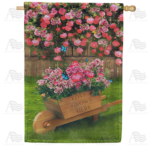 Love Grows Here Flowers Double Sided House Flag
