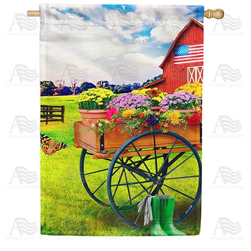 Cart Of Mums Double Sided House Flag