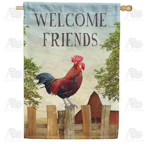 Rooster Welcome Friends Double Sided House Flag