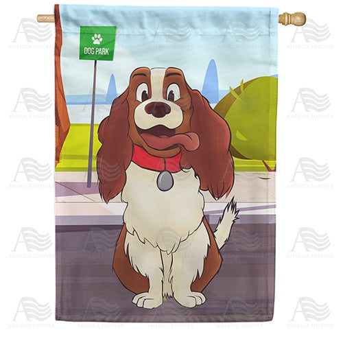 "Can We Go To Dog Park?" Double Sided House Flag