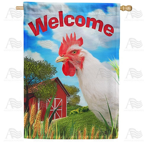 White Rooster Welcome Double Sided House Flag