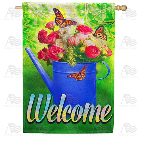 Blooming Roses Water Can Double Sided House Flag