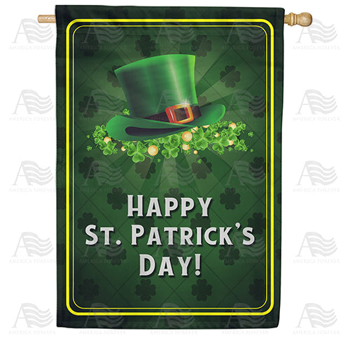 Leprechaun Hat And Clover Double Sided House Flag