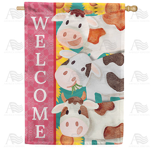 A "Moo"ving Welcome Double Sided House Flag