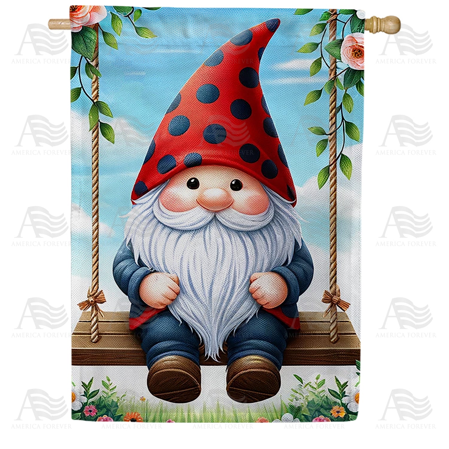 Gnome's Spring Swing Double Sided House Flag