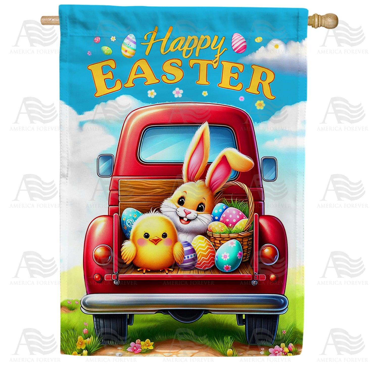 Easter Bunny and Chick Road Trip Double Sided House Flag
