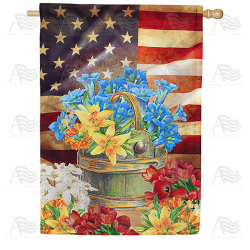 Old Glory Flowers Double Sided House Flag