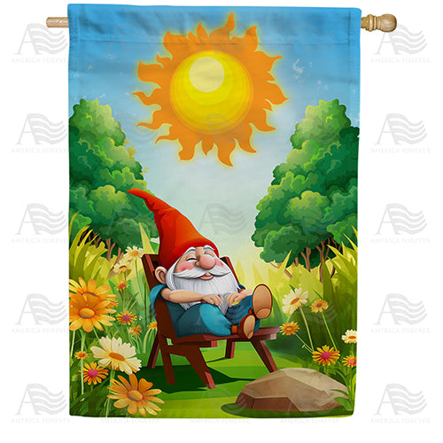 Gnome Basking In Sunlight Double Sided House Flag
