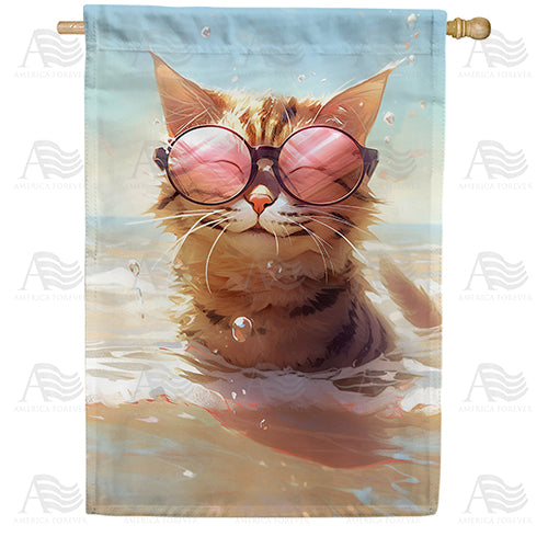 Water Loving Cat Double Sided House Flag