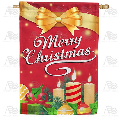 Merry Christmas Gold Ribbon Double Sided House Flag