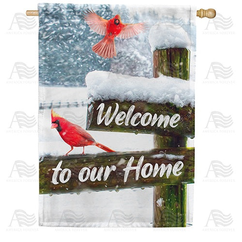 Cardinals Winter Welcome Double Sided House Flag