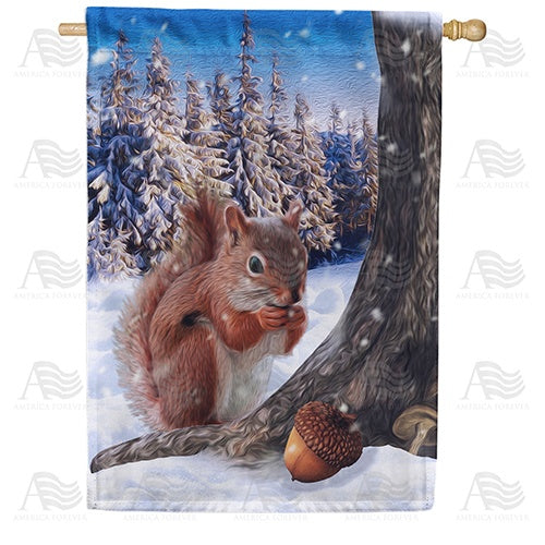 Squirrel Enjoying Fall's Stash Double Sided House Flag