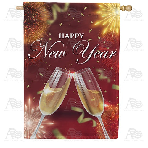 Clink! Happy New Year! Double Sided House Flag