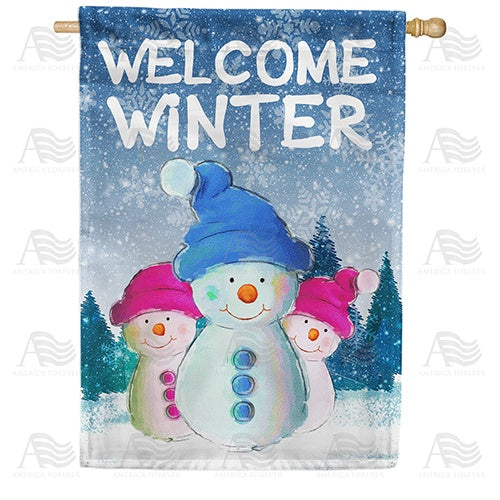 Smiling Snowmen Double Sided House Flag
